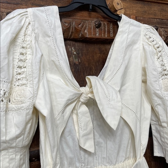 Sea NY Thora Thread Pull Romper In Cream Cotton Size 6 - Picture 8 of 13